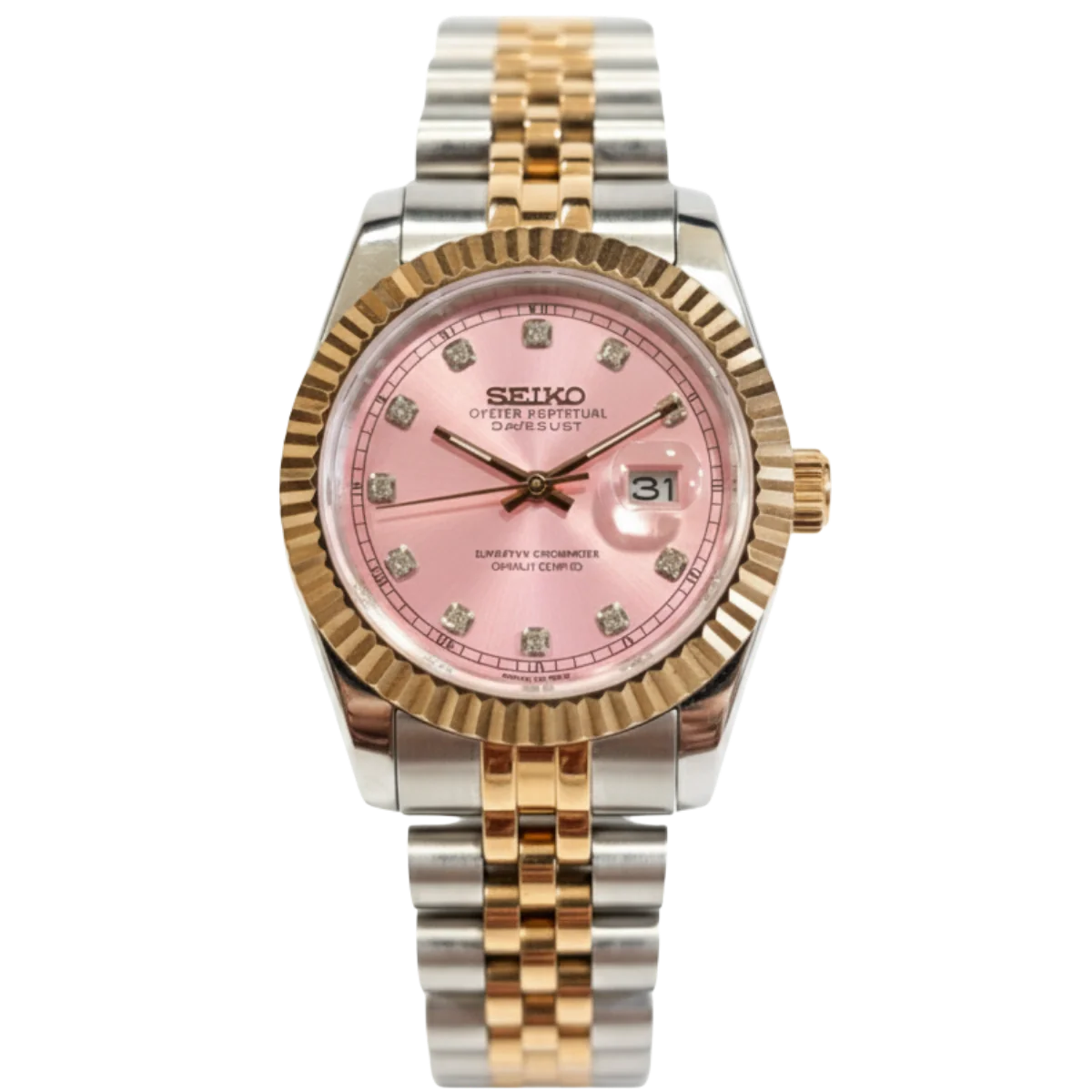 Seikomods Twotone Rose Gold 11 Diamonds Pink dial 36mm