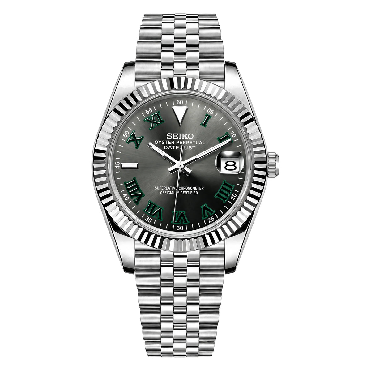 Seikomods Datejust Stainless Wimbledon Dial Fluted Bezel 36mm & 39mm