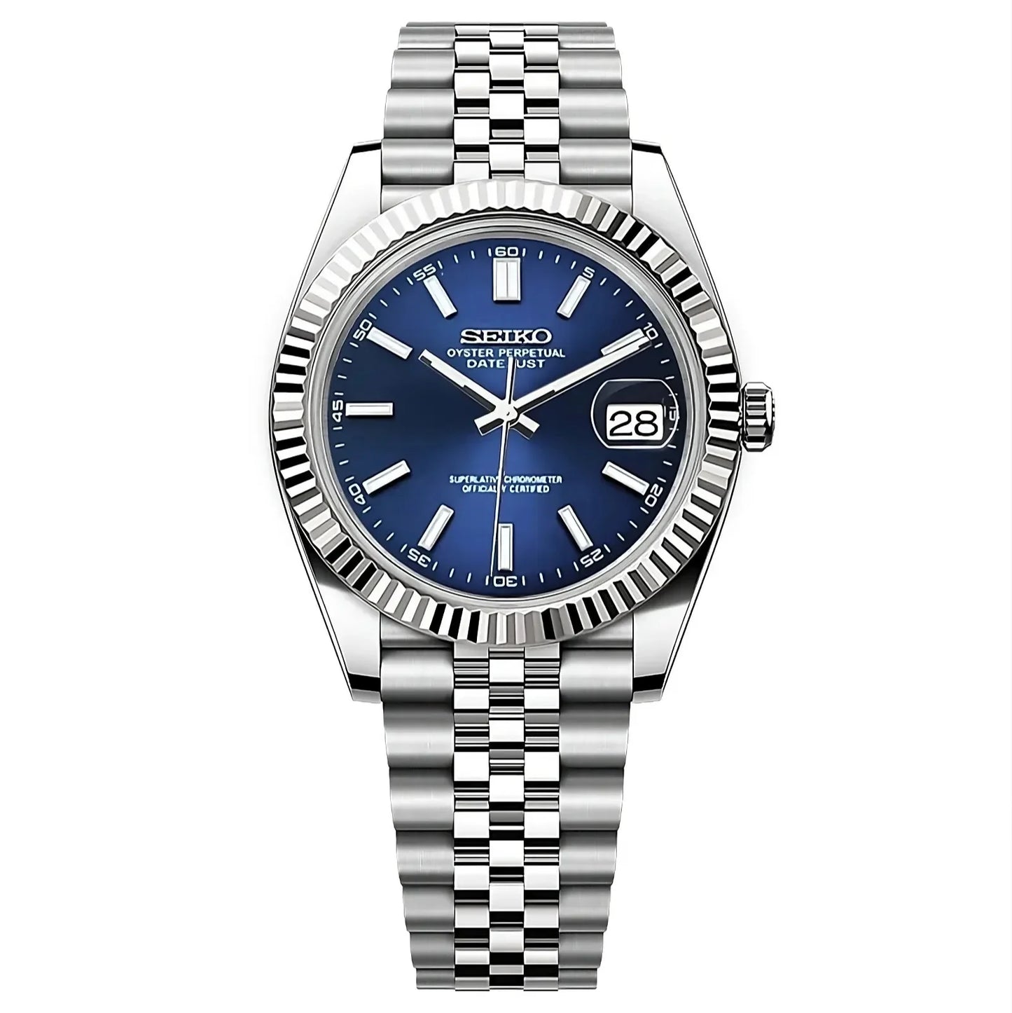 seikomods datejust blue dial