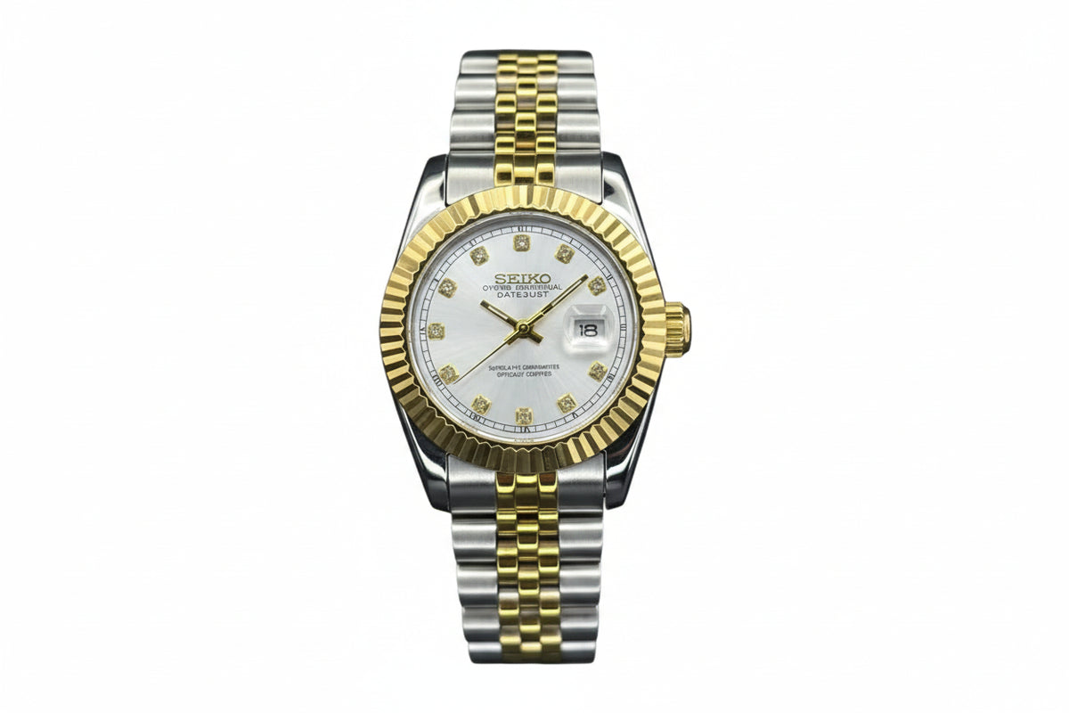 Seikomods Twotone Yellow Gold 11 Diamonds White dial 36mm