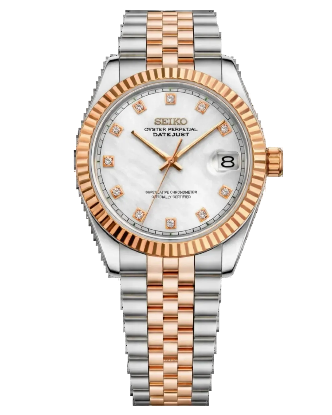 Seikomods Datejust Yellow Gold Mother of Pearl Dial 11 Diamonds 36mm