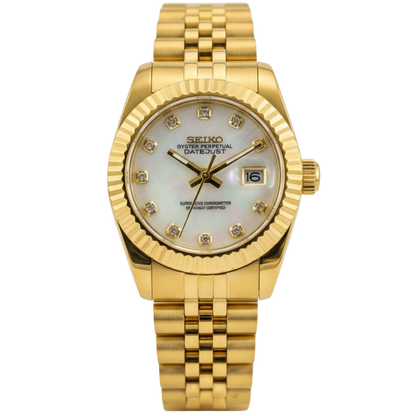 Seikomods Datejust Solid Gold Mother of Pearl Dial 11 Diamonds 31mm