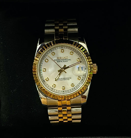 Seiko Mods Datejust Twotone Mother of Pearl 11 Diamonds 'White Dial'