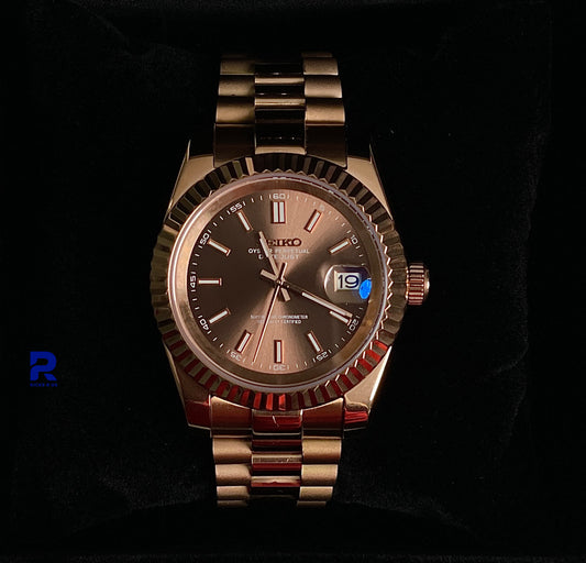 SeikoMods Datejust 'RoseGold Choco Index Dial' Presidential Bracelet