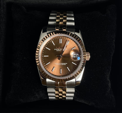 SeikoMods Datejust Twotone RoseGold 'Choco Index Dial'