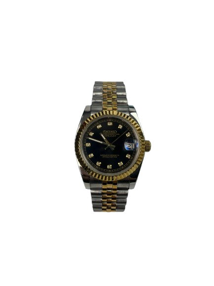Seikomods Datejust Two-tone Yellow Gold Black Dial 11 Diamonds 39mm