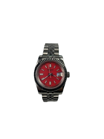 Seikomods Stainless Red Dial 11 Diamonds 36mm