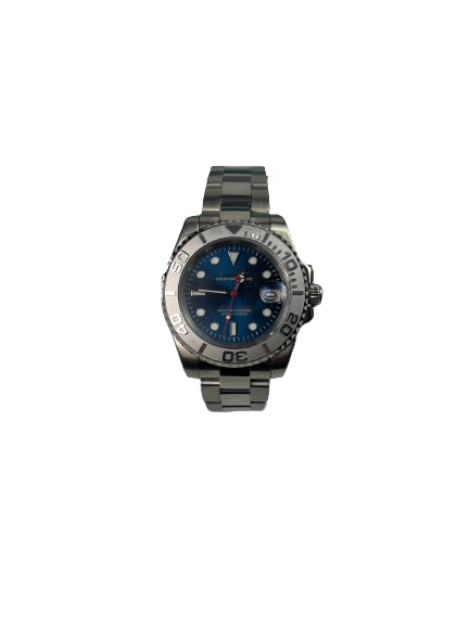 Seikomods Yacht Master Stainless Vibrant Blue Dial With a Prominent Red Seconds Hand 40mm