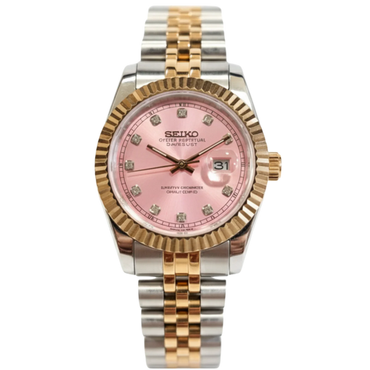 Seikomods Twotone Rose Gold 11 Diamonds Pink dial 36mm