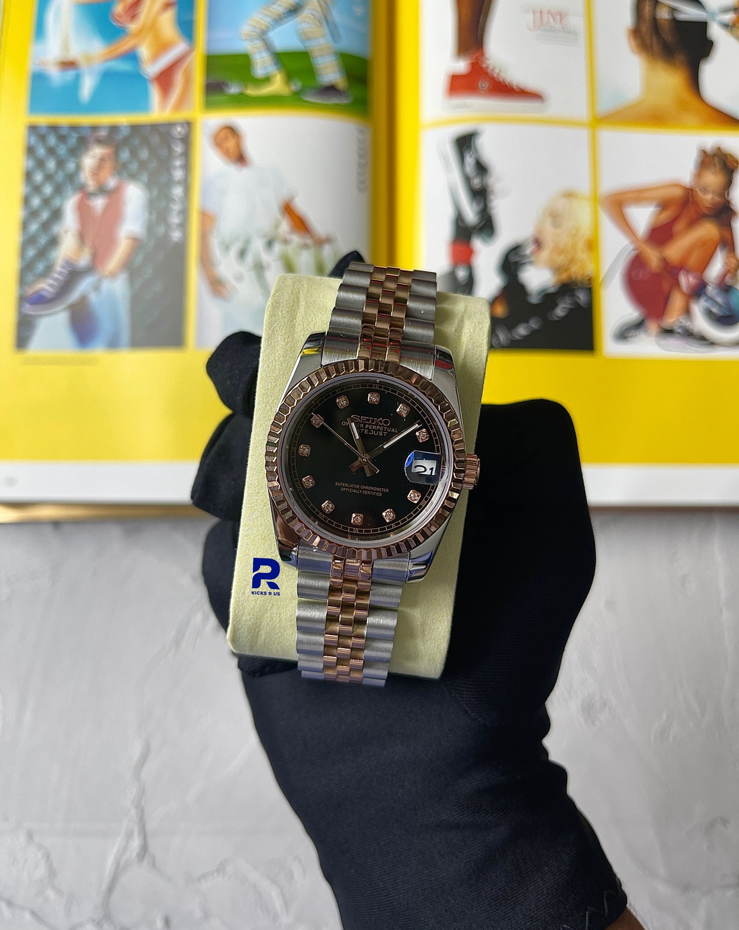 SeikoMods Datejust twotone RoseGold 'Black Dial' 11 Diamonds