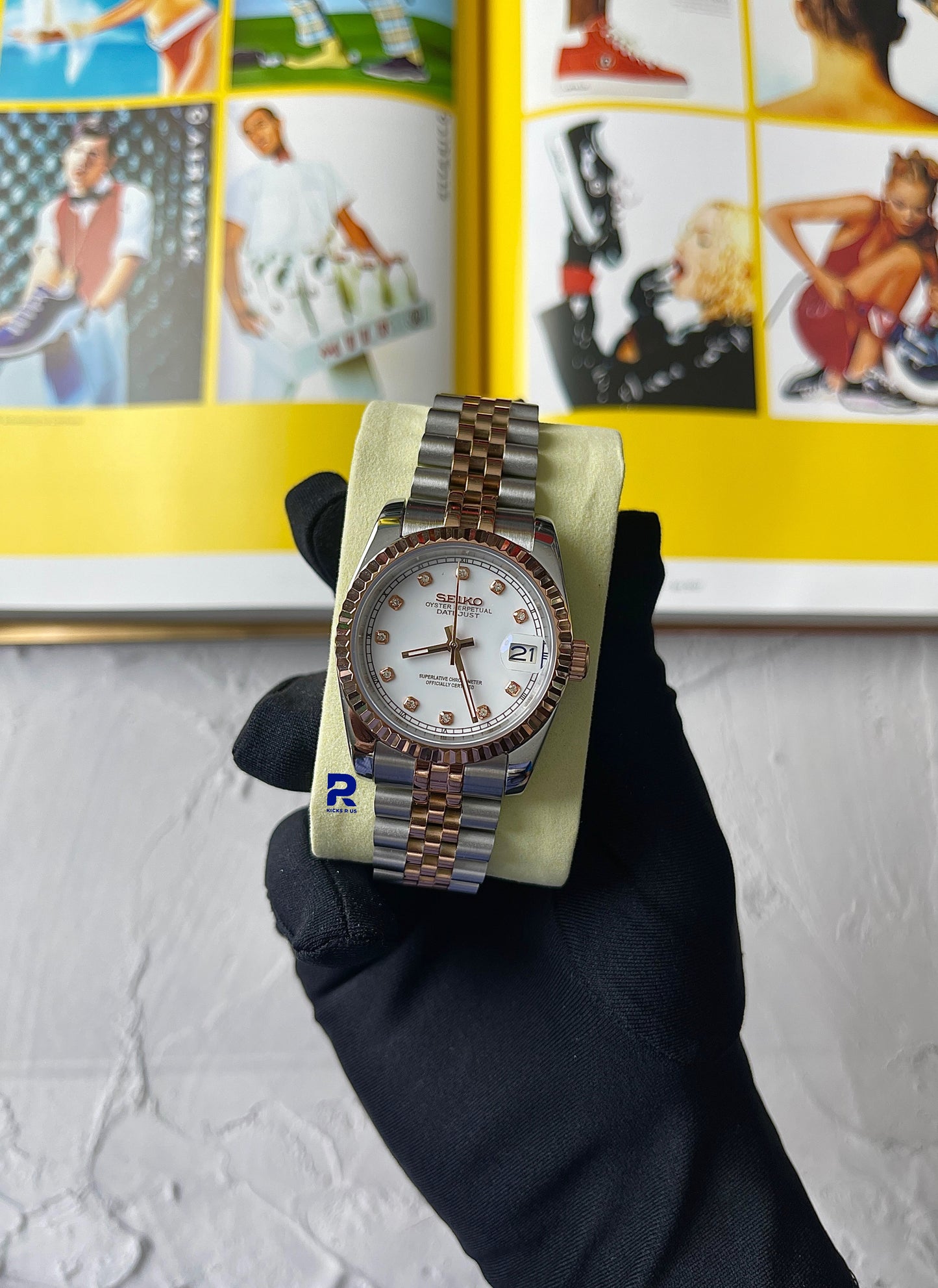SEIKOMODS DATEJUST TWOTONE ROSEGOLD WHITE DIAL 11 DIAMONDS