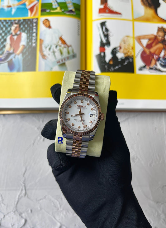 SEIKOMODS DATEJUST TWOTONE ROSEGOLD WHITE DIAL 11 DIAMONDS