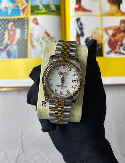 SEIKOMODS' DATEJUST TWOTONE YELLOW GOLD WHITE DIAL 11 DIAMONDS