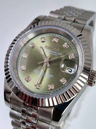 seikomods datejust green dial 11 diamonds