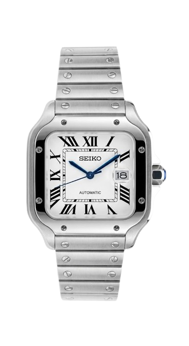 Cartier Santos Mod White Dial Blue Hands Stainless 42mm