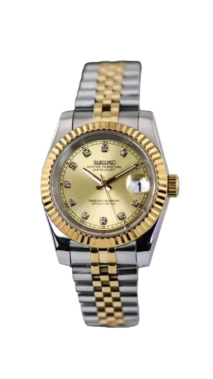 Seikomods Twotone Yellow Gold 11 Diamonds Gold dial 36mm