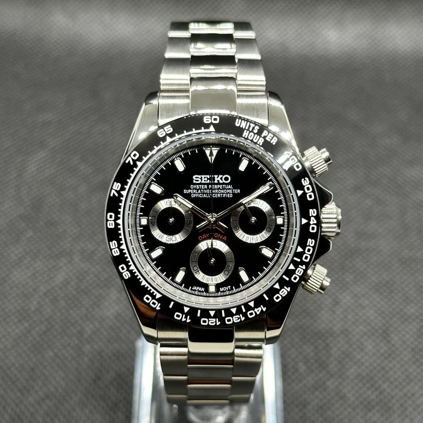 seikomods daytona black dial congo