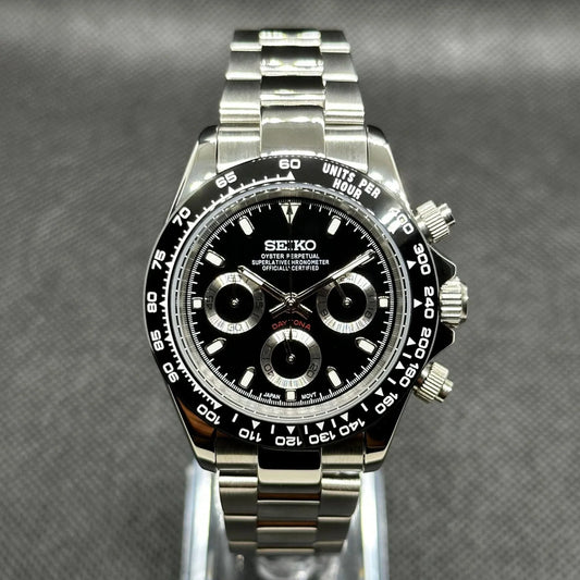 seikomods daytona black dial congo