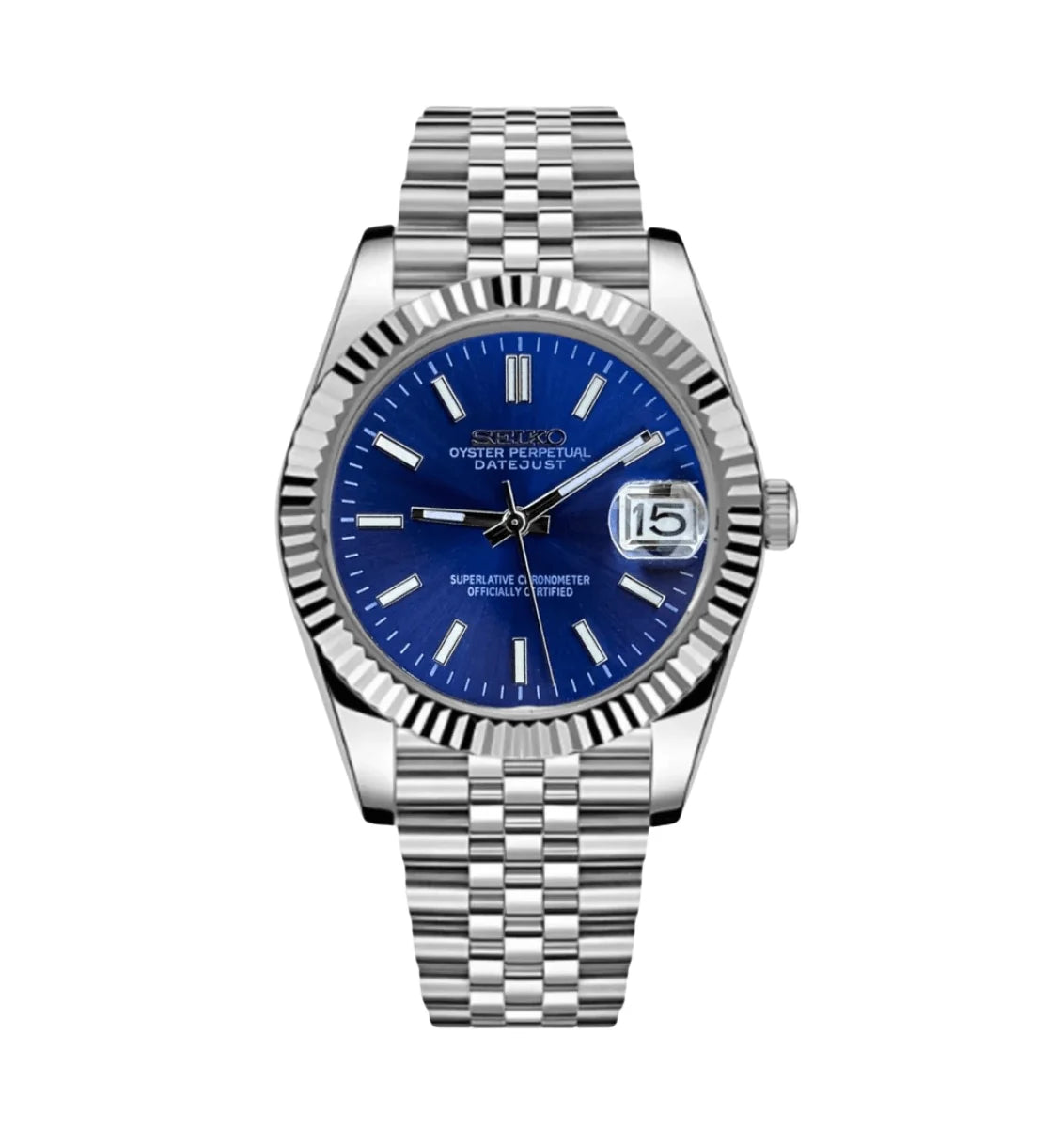Seikomod Datejust Stainless Blue Stick Dial 39mm